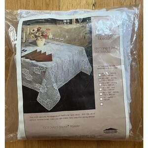 Vtg Skipton Lace White Tablecloth Permanent Press Cottage Oblong Shabby Chic
